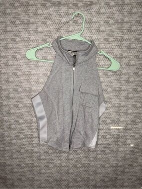 BAD Society Club Women L Gray White Full Zip Sleeveless Vest Pockets Cotton